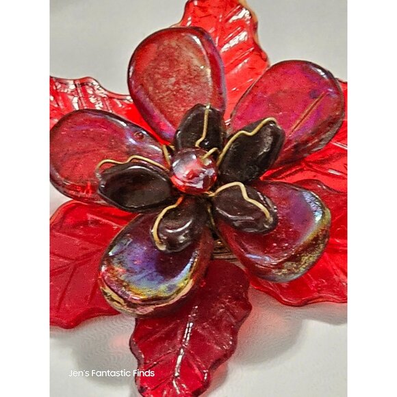Vintage Red Glass Poinsettia Gold Filigree‎ Center Versatile - Picture 6 of 13